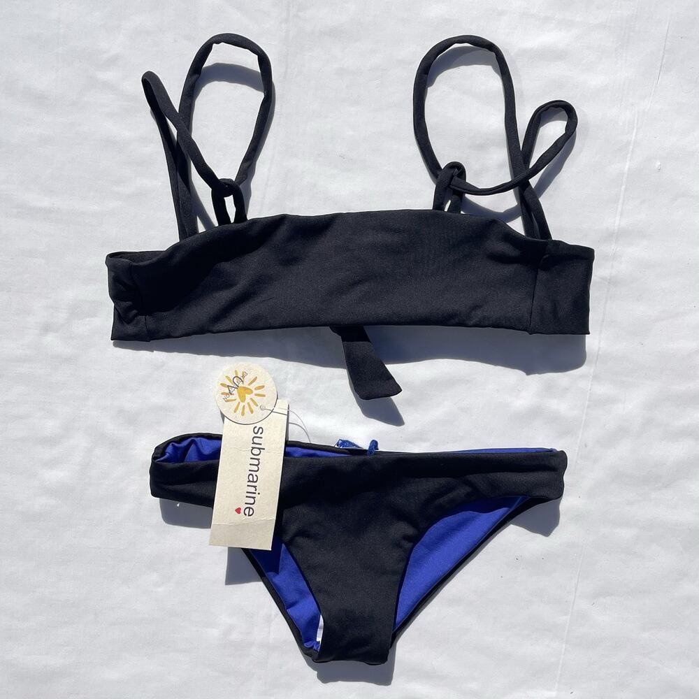 Submarine Designer 2 Piece Bikini Swimsuit Set Little Girls 4 Reversible Black